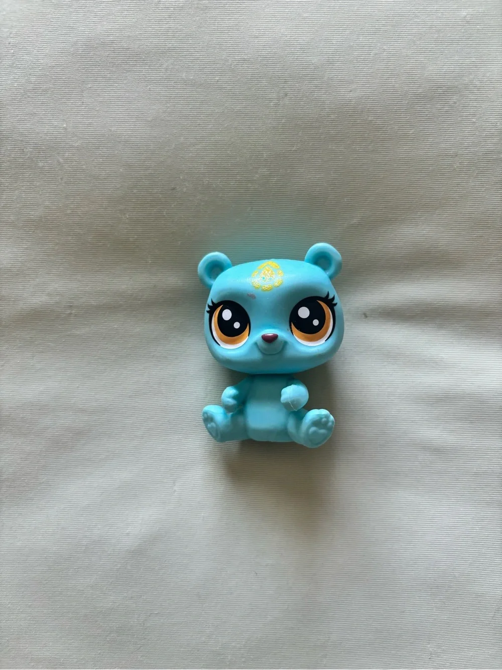 Littlest Pet Shop Teal Blue Bear Figure with Orange Eyes